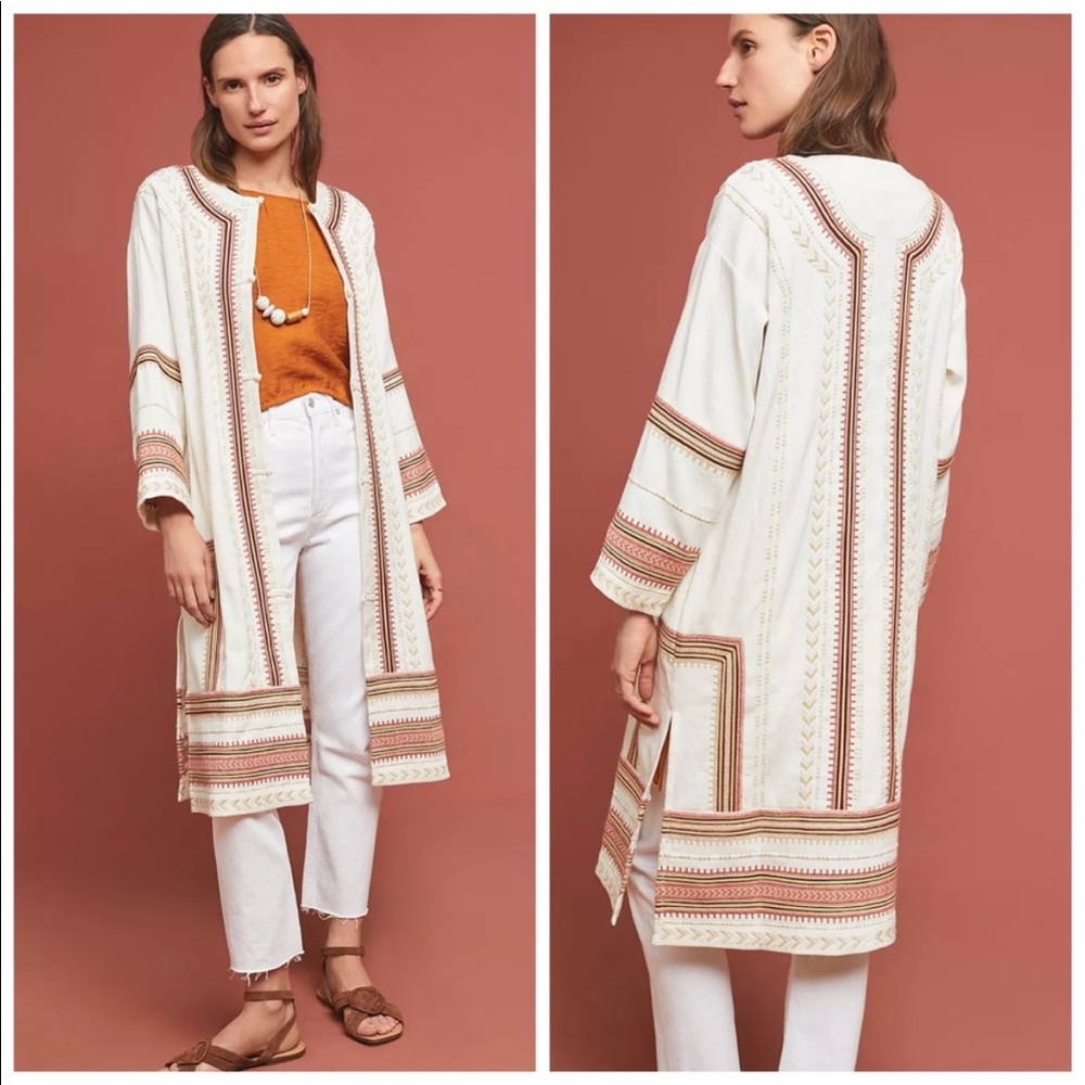 🌵NWT🌵Frye Boho Chic Embroidered Open Front Duster Jacket